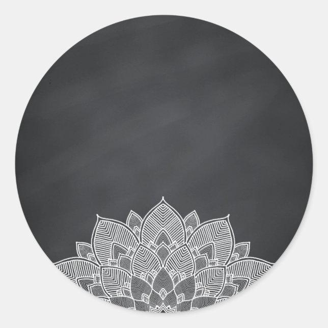 Adesivo Redondo Vazio Chalkboard Mandala Lotus Flower Swirl (Frente)