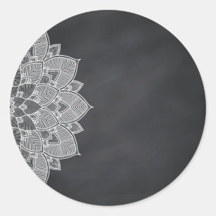 Adesivo Redondo Vazio Chalkboard Mandala Lotus Flower Swirl