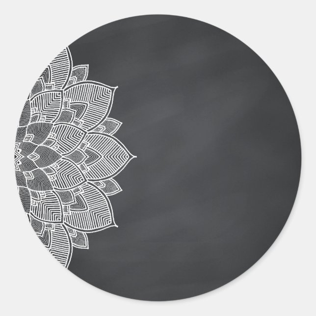 Adesivo Redondo Vazio Chalkboard Mandala Lotus Flower Swirl (Frente)