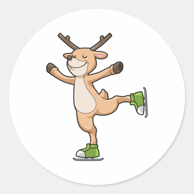 Adesivo Redondo Veado a patinar gelo com skates de gelo (Frente)