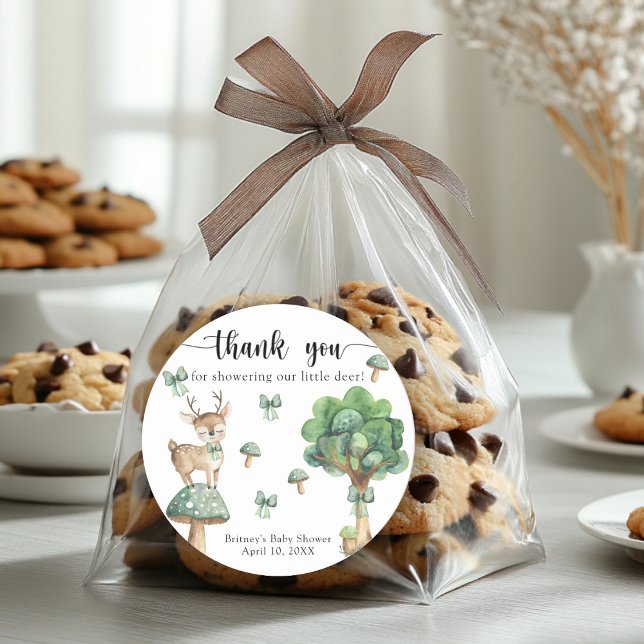 Adesivo Redondo Veado de madeira de aquarela - obrigado (Criador carregado)