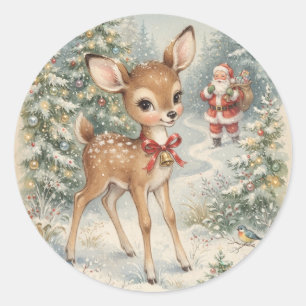 Adesivo Redondo Veado de Natal Antigo e Papai Noel Feriado Wonderl