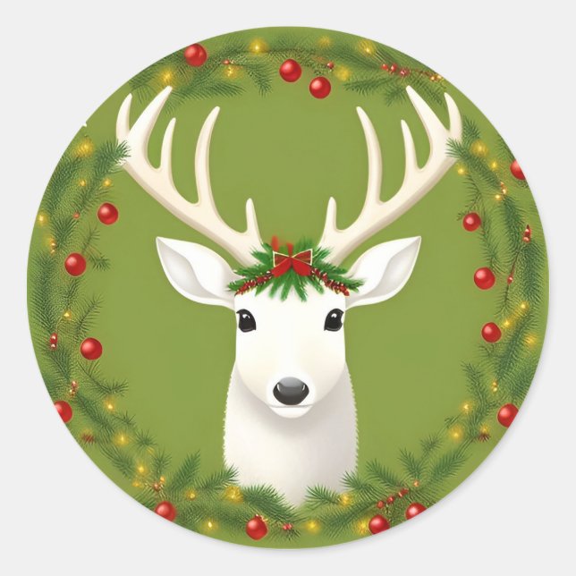 Adesivo Redondo Veado de natal bonito (Frente)