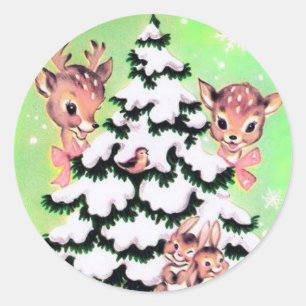 Adesivo Redondo Veado de Natal e Coelhinhos