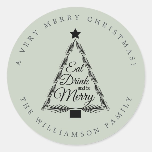 Adesivo Redondo Vedação de Envelope Verde de Bebida de Natal (Frente)