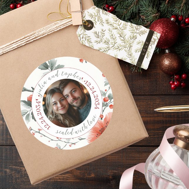Adesivo Redondo Vedada com Foto de Casamento de Natal de Amor (Criador carregado)