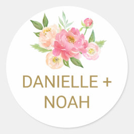 Adesivo Redondo Vedais de Envelope de Casamento de Flores Pêssegos