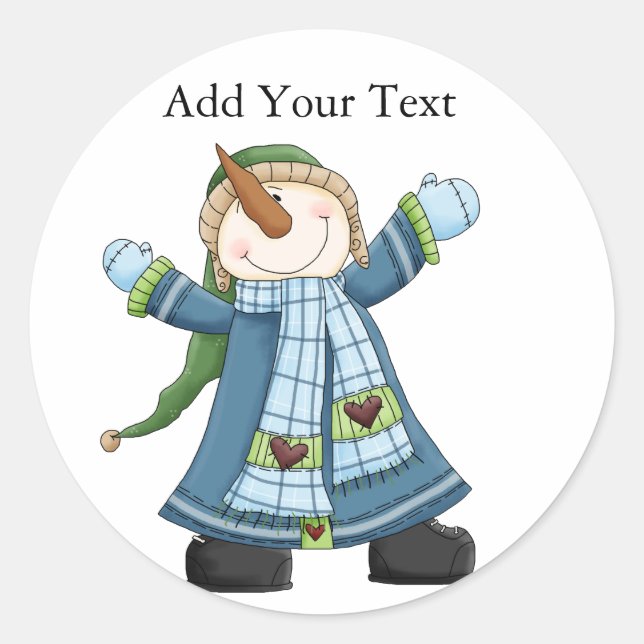 Adesivo Redondo Vedante de Snowman de Natal por SRF (Frente)