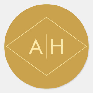 Adesivo Redondo Vedante Geométrico Moderno de Casamento em Dourado