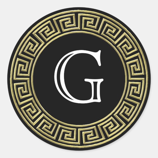 Adesivo Redondo Vedantes de Envelope Grego-chave preto Dourado (Frente)