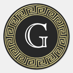 Adesivo Redondo Vedantes de Envelope Grego-chave preto Dourado