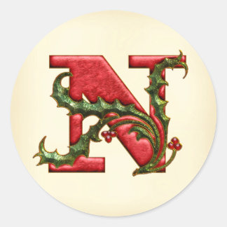 Adesivo Redondo Vedantes de Envelope N Holly Monogramas de Natal