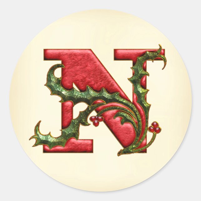 Adesivo Redondo Vedantes de Envelope N Holly Monogramas de Natal (Frente)
