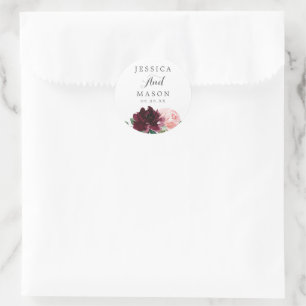 Adesivo Redondo Vedantes de Envelopes para Favor de Blush Burgundy