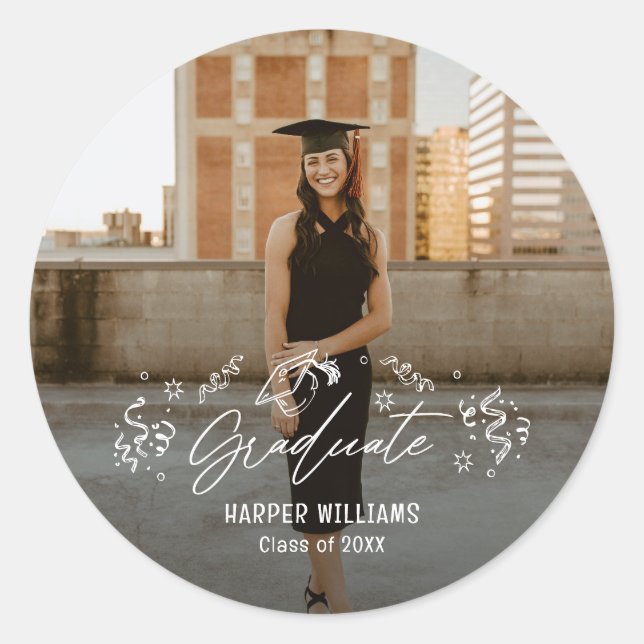 Adesivo Redondo Vedantes de Graduação de Artsy Doodles (Frente)