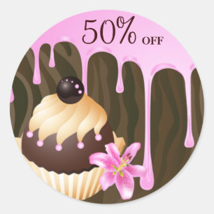 Adesivo Redondo Vedantes de padaria Cupcake Chocolate Rosa