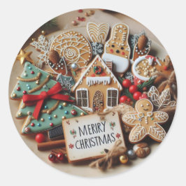 Adesivo Redondo Vedantes Festivos: Vinhetas de Natal Feliz e Etiqu