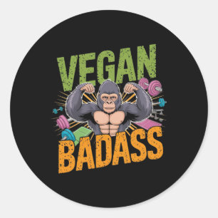 Adesivo Redondo Vegan Bodybuilder Weightlifter Gorilla