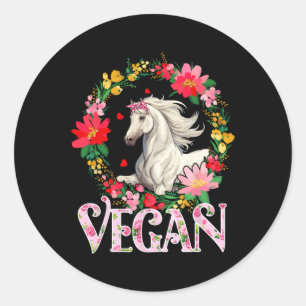 Adesivo Redondo Vegan Cute Horse Flowe Círculo Cultivo Vege