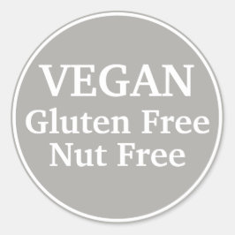 Adesivo Redondo Vegan. Gluten Free. Livre de frutas. Cinza. Person
