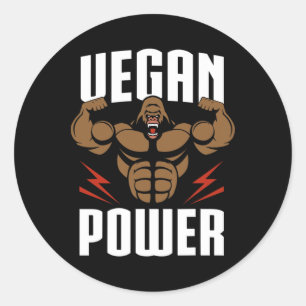Adesivo Redondo Vegan Power - Gorilla Workout E Gym Bodybuilding