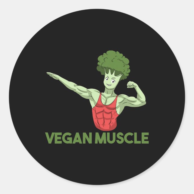 Adesivo Redondo Vegan Power Vegetarian Broccoli Bodbuilding (Frente)