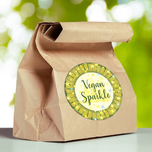 Adesivo Redondo Vegan Sparkle Stars e Plantas Azeite Verde