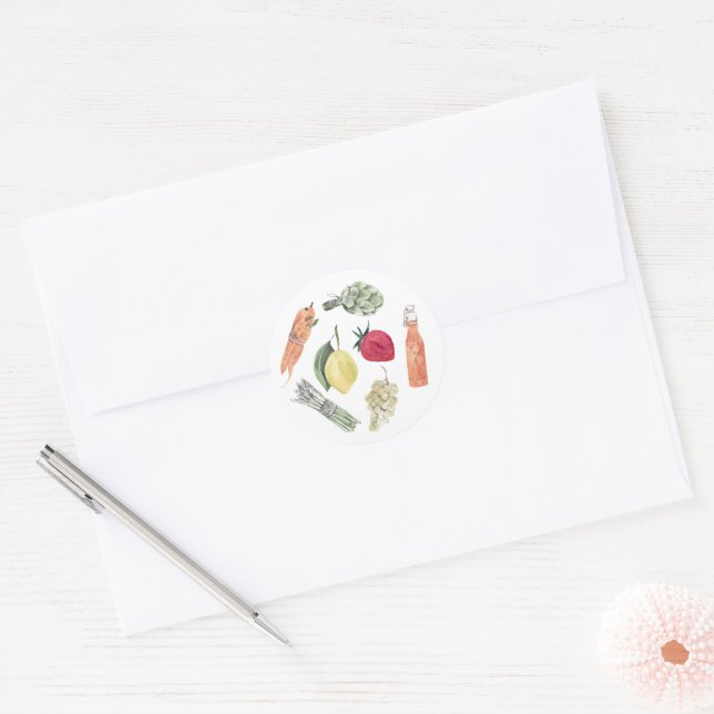 Adesivo Redondo Vegetables & Fruits Watercolor (Envelope)