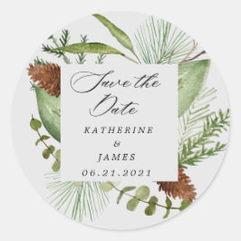 Adesivo Redondo vegetação de inverno elegante salvar a data