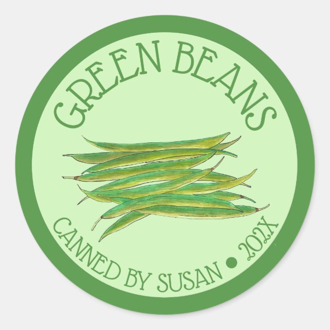Adesivo Redondo Vegetais Verdes Cultivados Em Casa Enlatados Por (Frente)
