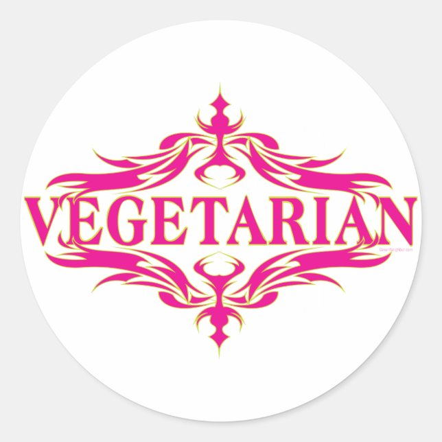 Adesivo Redondo Vegetariano Rosa (Frente)