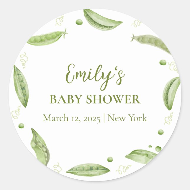 Adesivo Redondo Veggie Sweet Pea Em Chá de fraldas De Pod (Frente)