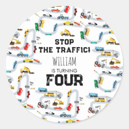 Adesivo Redondo Veículos De Transporte Param O Tráfego Aniversário