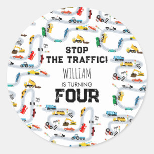 Adesivo Redondo Veículos De Transporte Param O Tráfego Aniversário