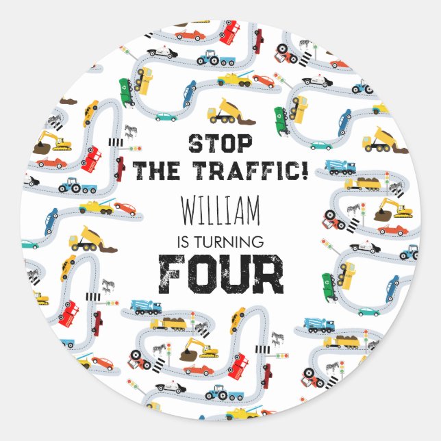 Adesivo Redondo Veículos De Transporte Param O Tráfego Aniversário (Frente)
