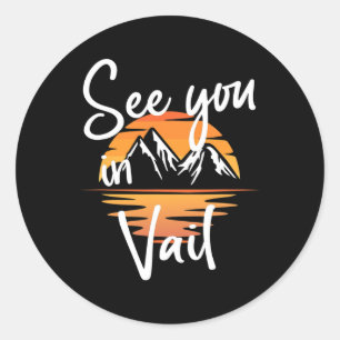 Adesivo Redondo Vejo Você Em Vail Usa Vacinação Esqui Andando 1