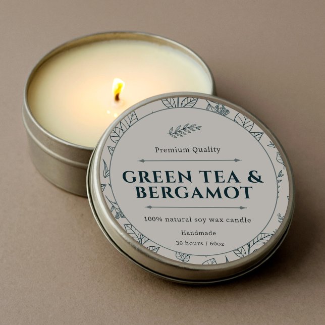 Adesivo Redondo Vela Botânica Cremosa de Leite Morno Elegante (Elegant Warm Milky Creamy Botanic Candle Labels )