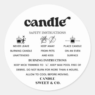 Adesivo Redondo Vela de Aviso de Script Retroativo Preta e Branca