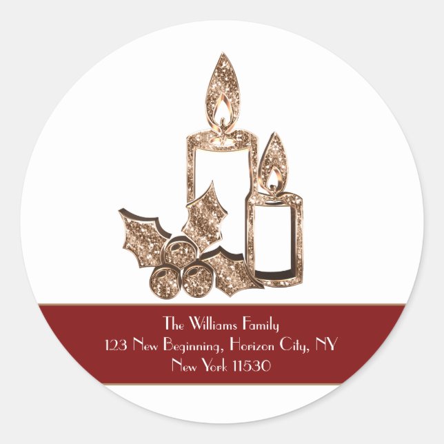 Adesivo Redondo Vela de Faux Dourado com Natal de Azevinho (Frente)