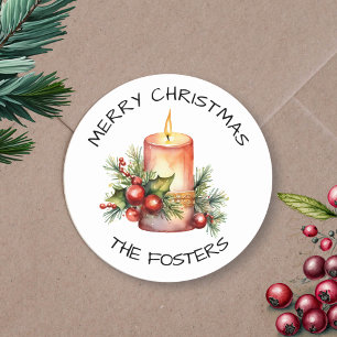 Adesivo Redondo Vela de Natal com Aquarela Personalizada