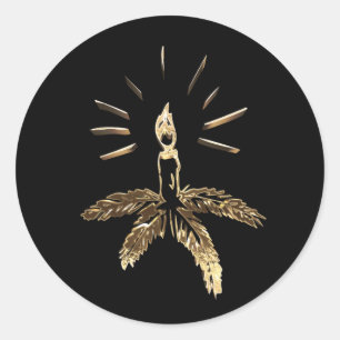 Adesivo Redondo Vela de Natal Dourada Elegante Preto