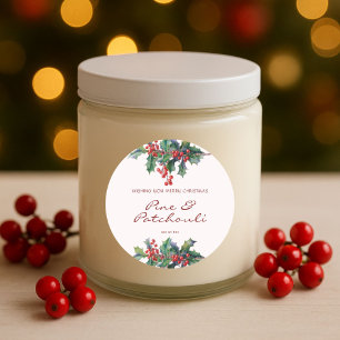 Adesivo Redondo Vela de Natal Moderna Holly Berry
