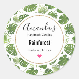 Adesivo Redondo Vela de padrão de folhas tropicais na moda Verde