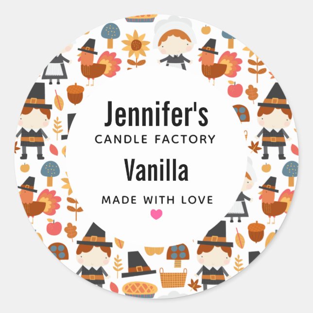 Adesivo Redondo Vela de padrões de colheita de peregrinos de ação  (Frente)