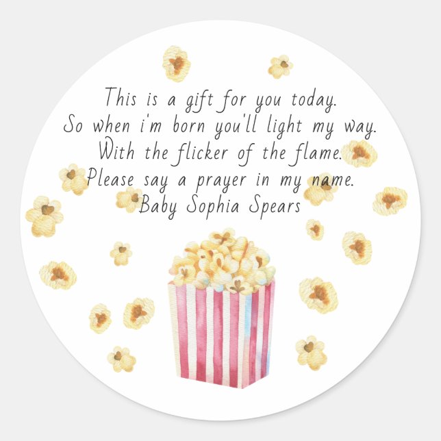 Adesivo Redondo Vela De Pipoca De Aquarela (Frente)