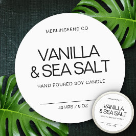 Adesivo Redondo Vela de Soja Caseira Caligrafia Chic Branca Clássi