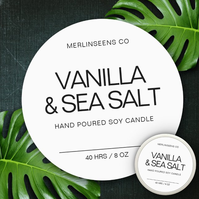 Adesivo Redondo Vela de Soja Caseira Caligrafia Chic Branco Clássi (Criador carregado)