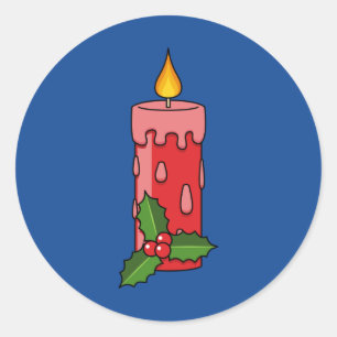 Adesivo Redondo Vela do Pilar Vermelho Natal com Holly