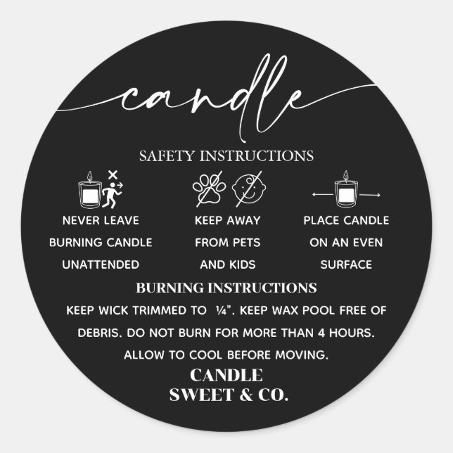 Adesivo Redondo Vela Preta e Branca do Script de Caligrafia (Frente)