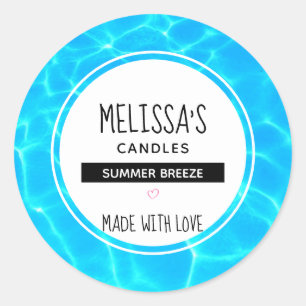 Adesivo Redondo Vela/Sabão de Foto em Água Azul de Piscina Clara